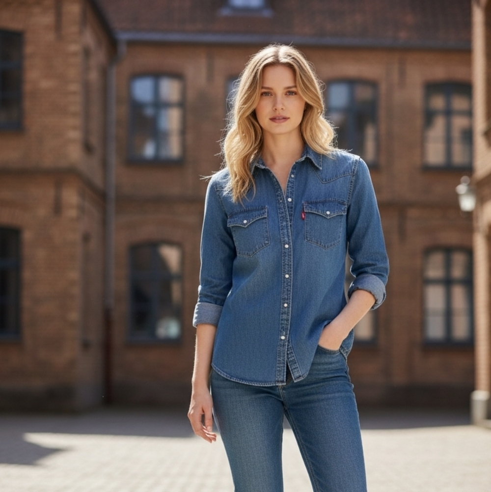 WOMEN'S Levi Strauss & Co Ultimate Western Cotton Denim Shirt Sz M L